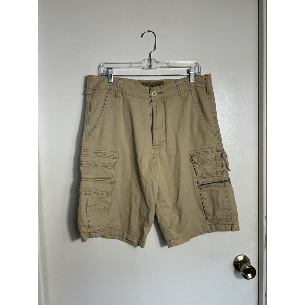 Iron Co. Men's Cargo Shorts Size 34 Wheat Cotton Multi-Pocket Casual Hiking